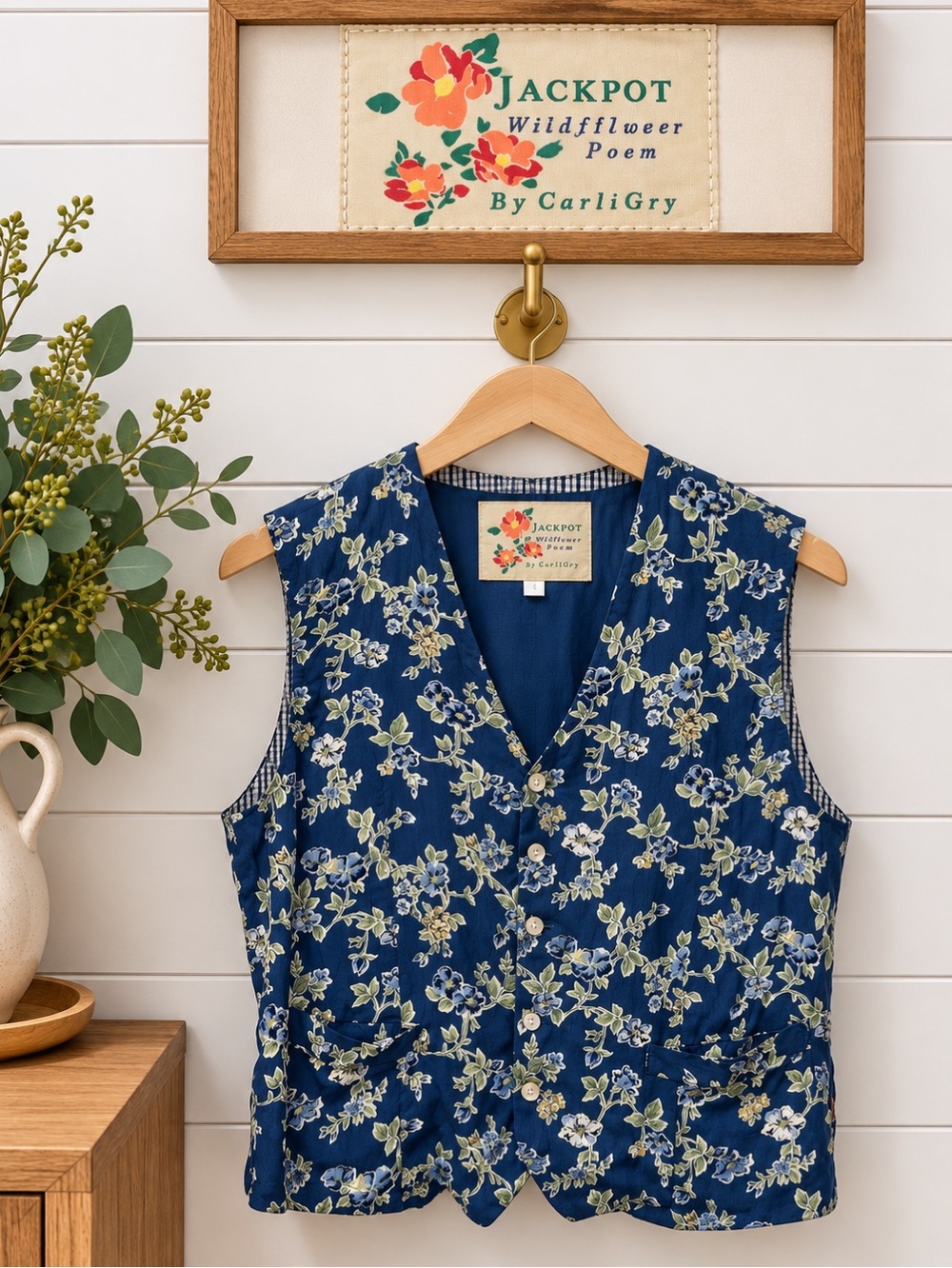Vintage Jackpot Wildflower Poem Floral Vest – Size M